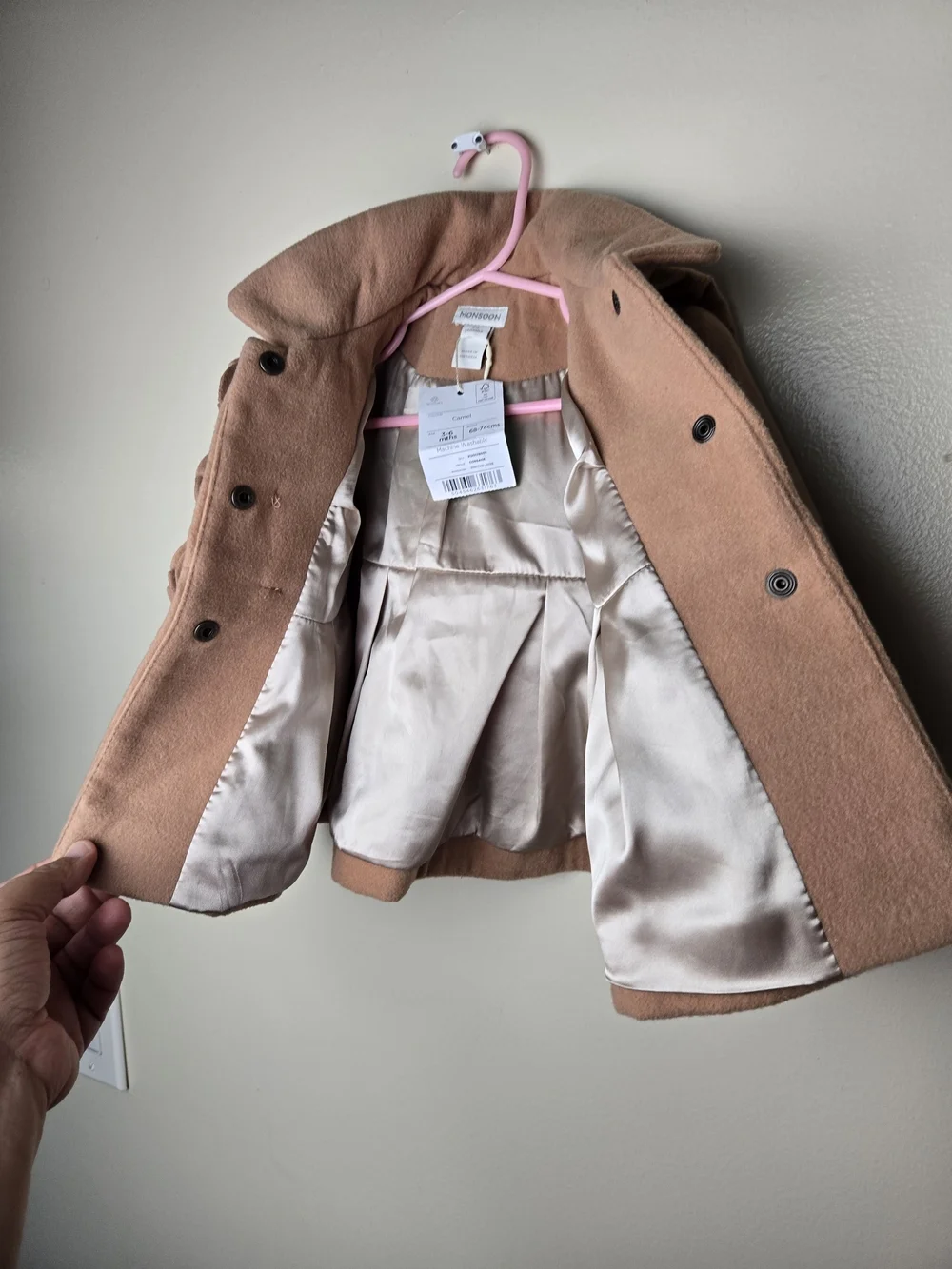Monsoon Baby Corsage Hooded Swing Coat Camel Size 3 To 6 Months